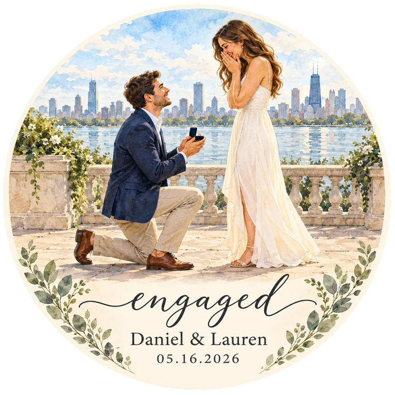 Personalized Engagement Portrait Round Acrylic Ornament
