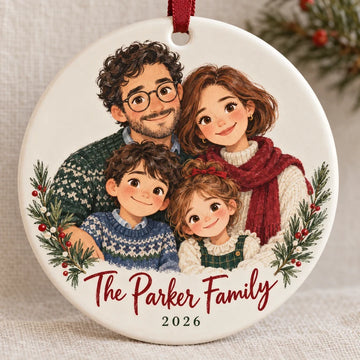 Storybook Family Portrait Christmas Ornament