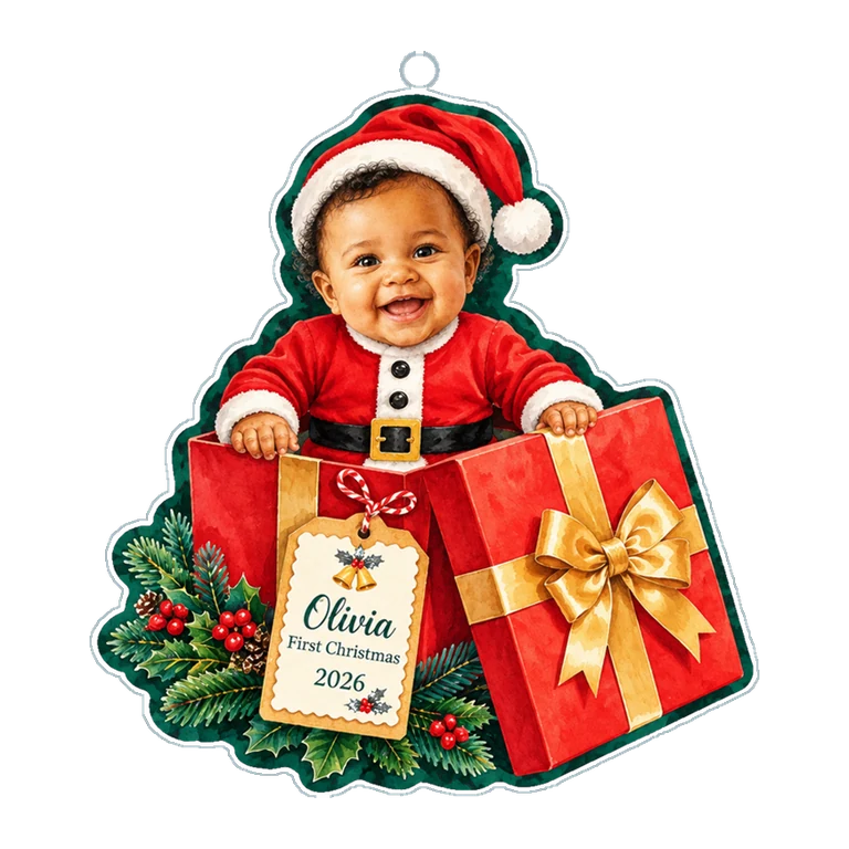 Custom Baby Present Christmas Acrylic Ornament
