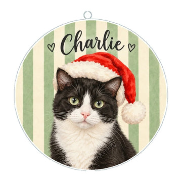 Personalized Striped Santa Pet Portrait Round Acrylic Ornament