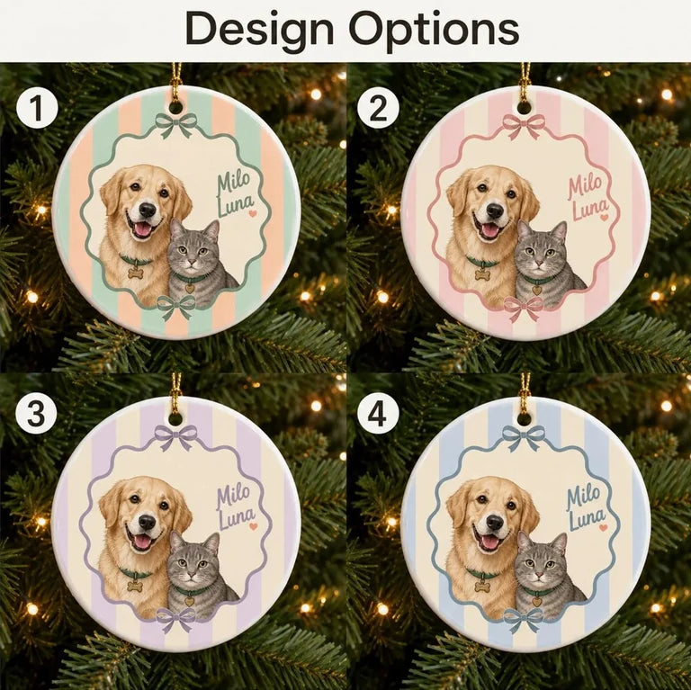 Personalized Pastel Ribbon Photo Christmas Ornament