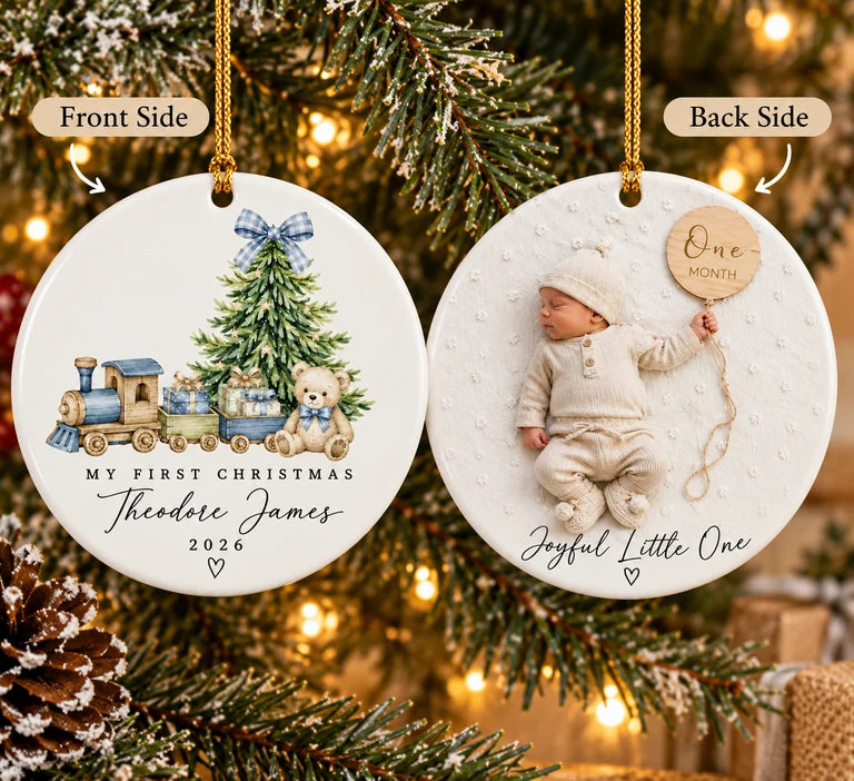 Custom Baby Boy 1St Christmas Photo Ornament