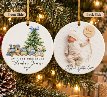 Custom Baby Boy 1St Christmas Photo Ornament