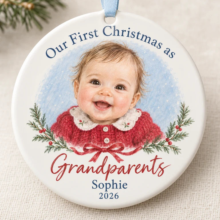 First Christmas as Grandparents Baby Portrait Ornament