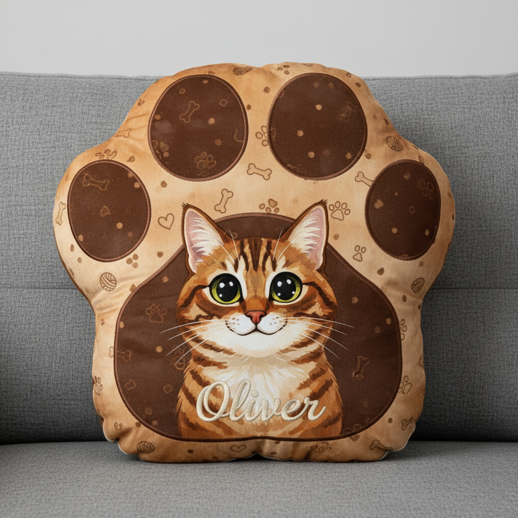 Custom Portrait Velvet Paw Print Pillow
