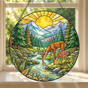 Forest Deer Glass Suncatcher — Round 12 cm — Demo