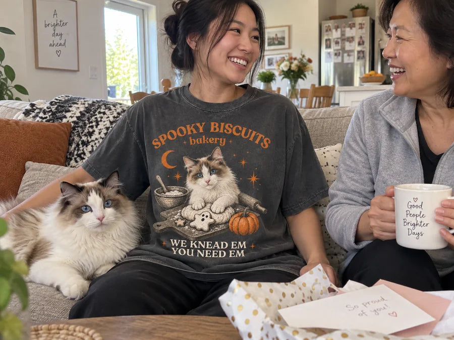 Biscuits tee personalized with cream-and-brown blue-eyed ragdoll cat